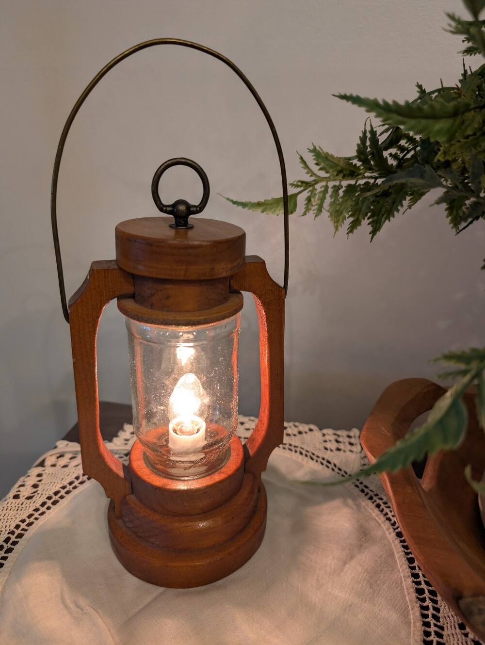 Handmade Lantern w/ Wood Base, Metal Handle